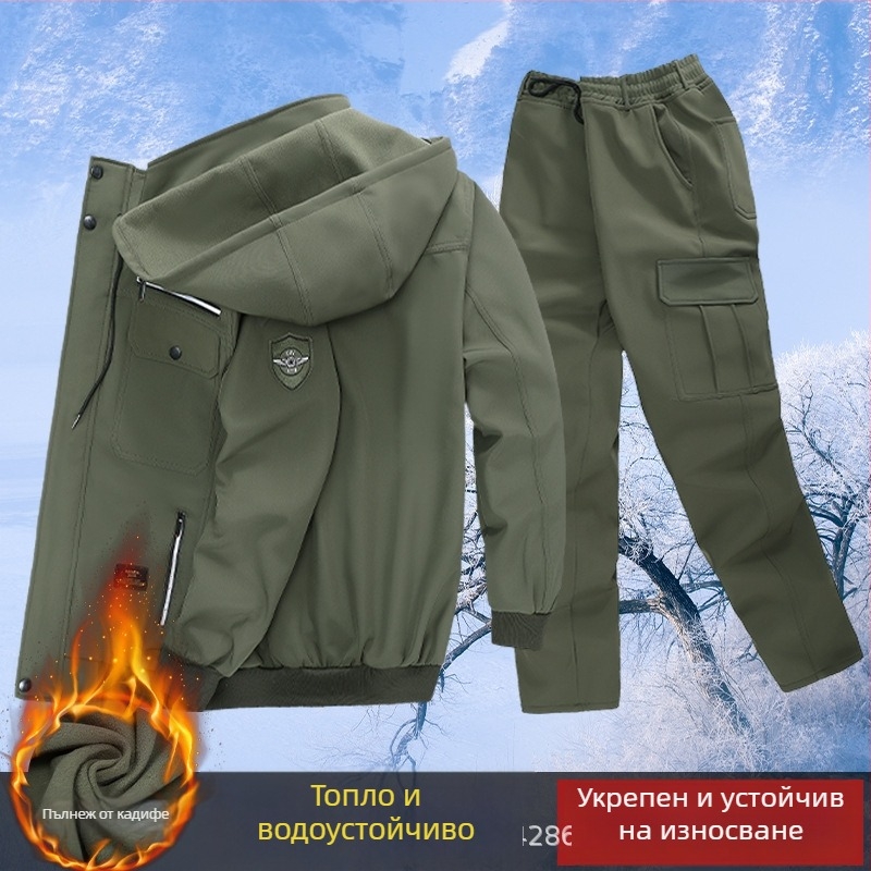 Мъжки зимен работен костюм с поларова подплата – камуфлаж, водоустойчив, ветроустойчив, износоустойчив, памук 50%