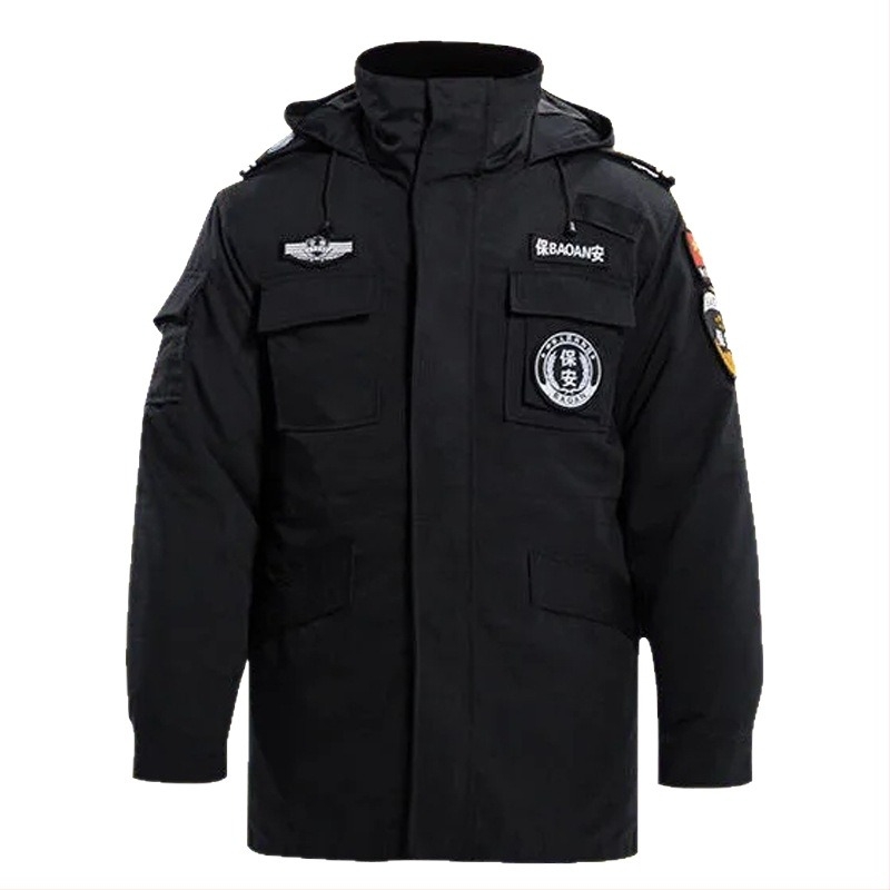 Палто за охранителна служба през зимата, дебело подплатено (Външна тъкан: полиестер; Подплата: топъл пълнител от памук; Категория: палто, мъжко облекло; Сезон: зима 2023)