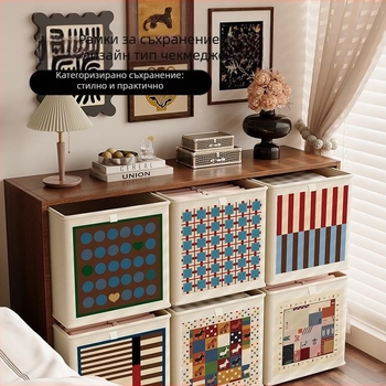 Сгъваема платнена кутия за съхранение, мультяшен принт, капацитет 10–20 л, преносима, без капак, за гардероб