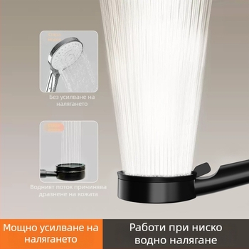 Ръчна душ глава с пет режима на водния поток, високо налягане, ABS материал, кръгла форма