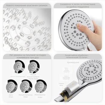 Ръчна душ-глава за баня с функции пяна и дъжд, ABS материал, директен монтаж с маркуч, кръгла форма, модел S176025-2B01-1