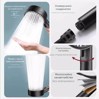 Kaisheng Premium Ръчна душ глава с регулируеми настройки на струята, ABS корпус, електроплакиране