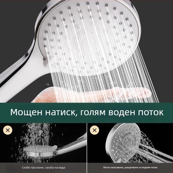 Ръчна душ глава, портативна, дъждовен режим (ABS; 4‑изходен интерфейс; 0–80°C; 0,5 MPa)