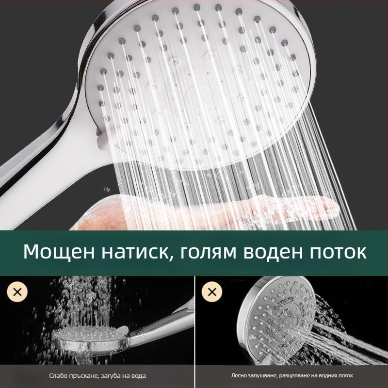 Ръчна душ глава, портативна, дъждовен режим (ABS; 4‑изходен интерфейс; 0–80°C; 0,5 MPa)
