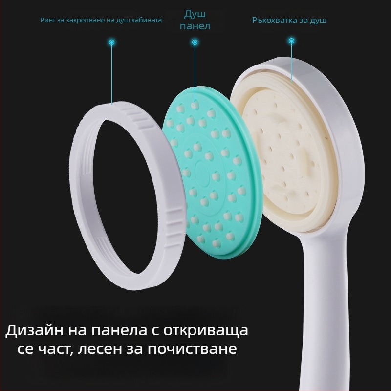 ABS душ глава, кръгла форма, дъждовен режим, ръчна инсталация, 0–90°C