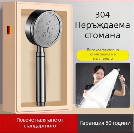 Душ глава с ръчно държане от неръждаема стомана, дъждовен режим и пръскане, стенен монтаж, четкована повърхност
