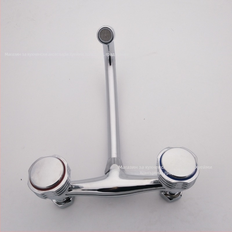 Стенно монтиран меден кухненски смесител за миене на съдове, със смесителна функция, четири портове връзки, номинално налягане 1.0 MPa, диапазон на работа 0–90°C