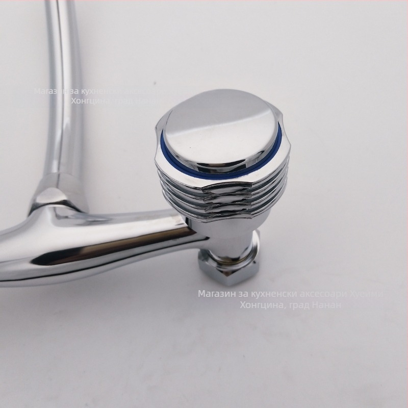 Стенно монтиран меден кухненски смесител за миене на съдове, със смесителна функция, четири портове връзки, номинално налягане 1.0 MPa, диапазон на работа 0–90°C