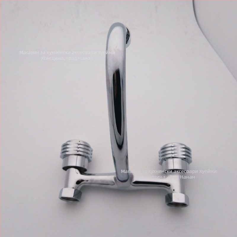 Стенно монтиран меден кухненски смесител за миене на съдове, със смесителна функция, четири портове връзки, номинално налягане 1.0 MPa, диапазон на работа 0–90°C