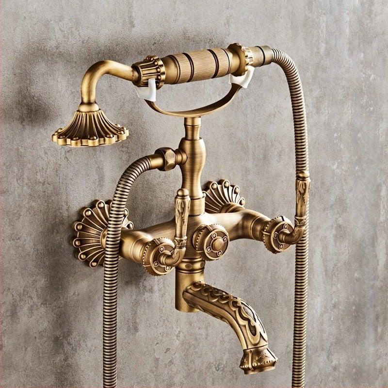 Душ комплект от мед, стенен монтаж, контрол на температурата, кръгла форма, 0–100°C