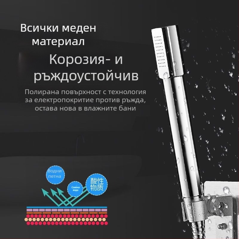 Magic House Медна ръчна душ глава – Преносим душ с дъждовна функция, електроплакирано покритие, стил Светъл лукс