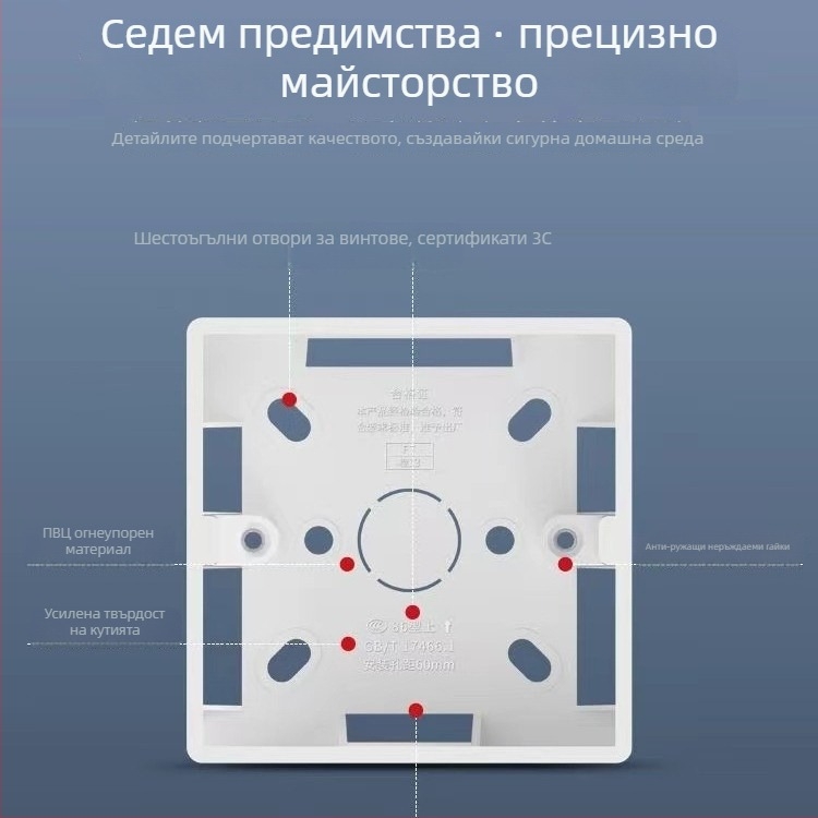 Повърхностно монтирана двойна кутия за ключове и контакти, PVC, огнеупорна, модел 86