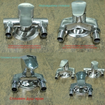 Душ смесител от неръждаема стомана с открит монтаж, керамичен диск клапан, 0-100°C, 1.6 MPa, резбовани връзки