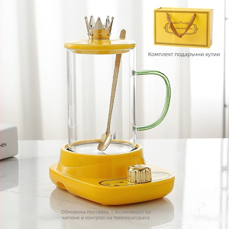 Електрическа стъклена чаша за загряване на вода и приготвяне на чай, подходяща за 1-2 човека, разделяем дизайн, мощност под 1000 W, 1 m захранващ кабел