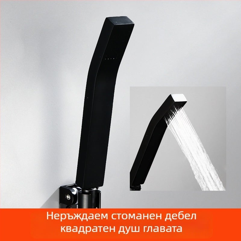 Комплект душ глава с ръчен маркуч — Top-Spray дъждовен душ, неръждаема стомана, въртяща се стойка