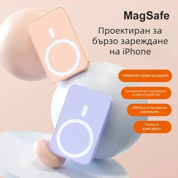 Портативна магнитна безжична банка за зареждане MagSafe, PD3.0 бързо зареждане, 20W, 10000 mAh, ултра тънък дизайн