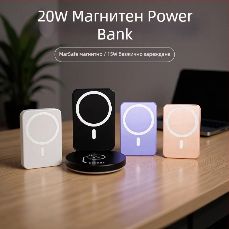 Портативна магнитна безжична банка за зареждане MagSafe, PD3.0 бързо зареждане, 20W, 10000 mAh, ултра тънък дизайн