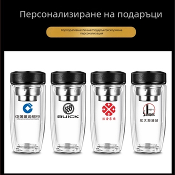 Двуслойна чаша за вода от боросиликатно стъкло с капак и цедка, интелигентен дисплей за температурата, печат на лого, корпоративен подарък