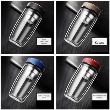 Двуслойна чаша за вода от боросиликатно стъкло с капак и цедка, интелигентен дисплей за температурата, печат на лого, корпоративен подарък