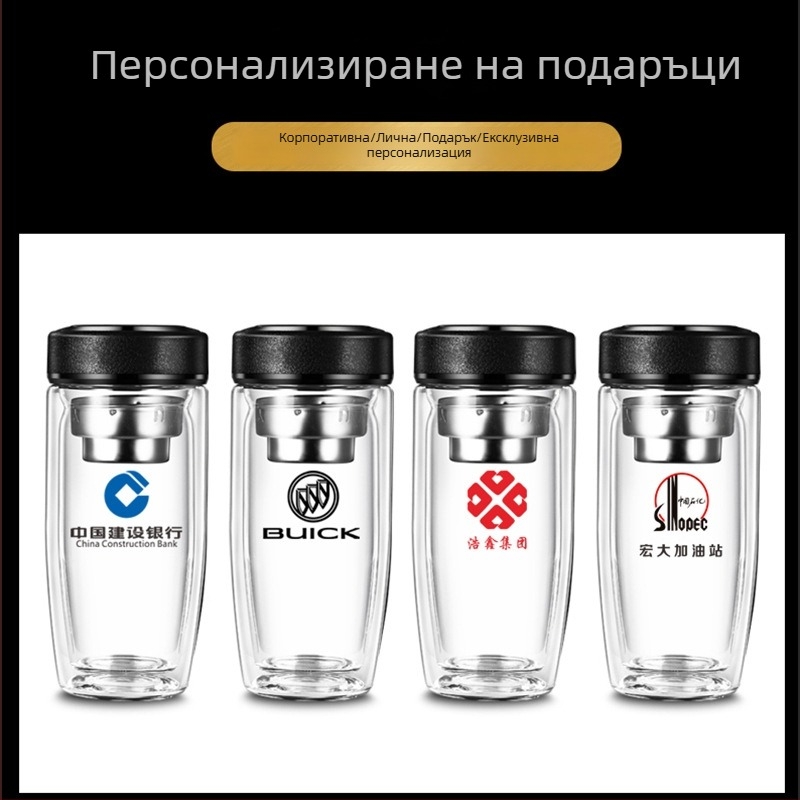 Двуслойна чаша за вода от боросиликатно стъкло с капак и цедка, интелигентен дисплей за температурата, печат на лого, корпоративен подарък