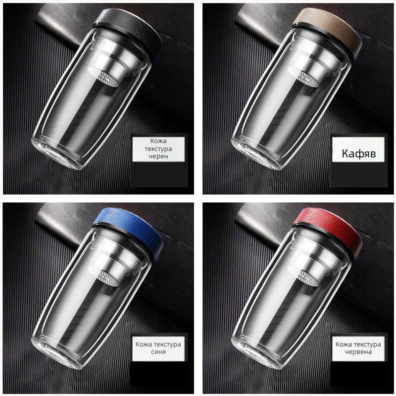 Двуслойна чаша за вода от боросиликатно стъкло с капак и цедка, интелигентен дисплей за температурата, печат на лого, корпоративен подарък