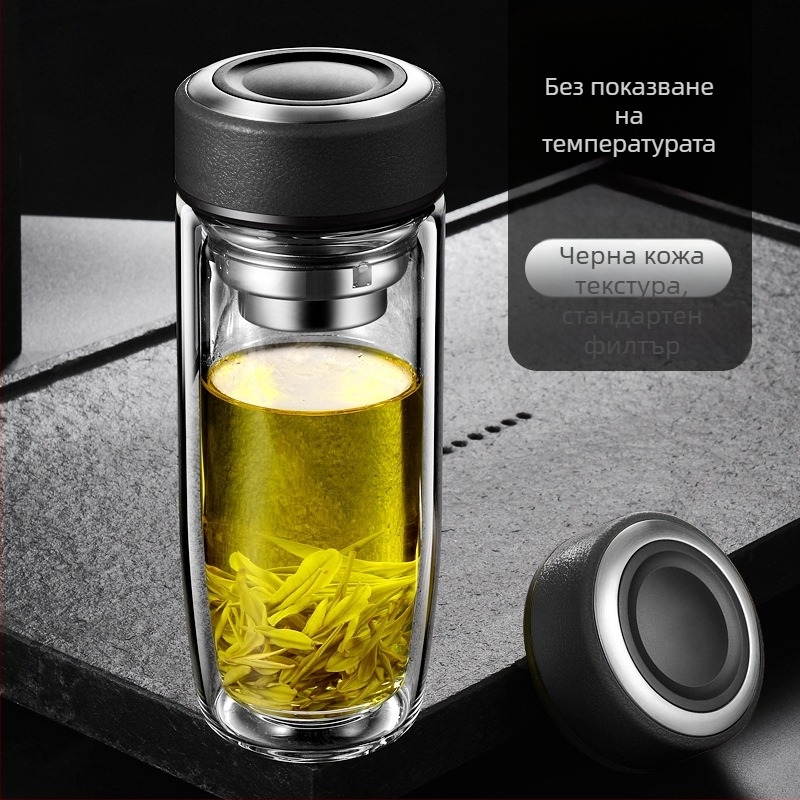 Двуслойна чаша за вода от боросиликатно стъкло с капак и цедка, интелигентен дисплей за температурата, печат на лого, корпоративен подарък