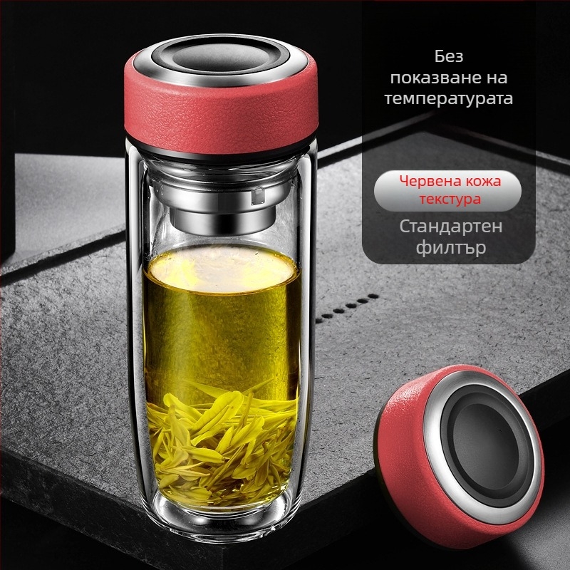 Двуслойна чаша за вода от боросиликатно стъкло с капак и цедка, интелигентен дисплей за температурата, печат на лого, корпоративен подарък