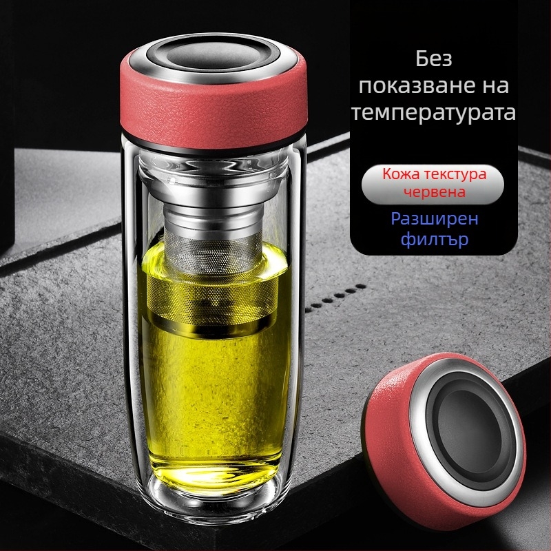 Двуслойна чаша за вода от боросиликатно стъкло с капак и цедка, интелигентен дисплей за температурата, печат на лого, корпоративен подарък