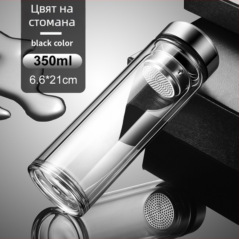 Чаша с двойна стена и интелигентно измерване на температурата, филтър за чай, боросиликатно стъкло, непроливаща и термоустойчива