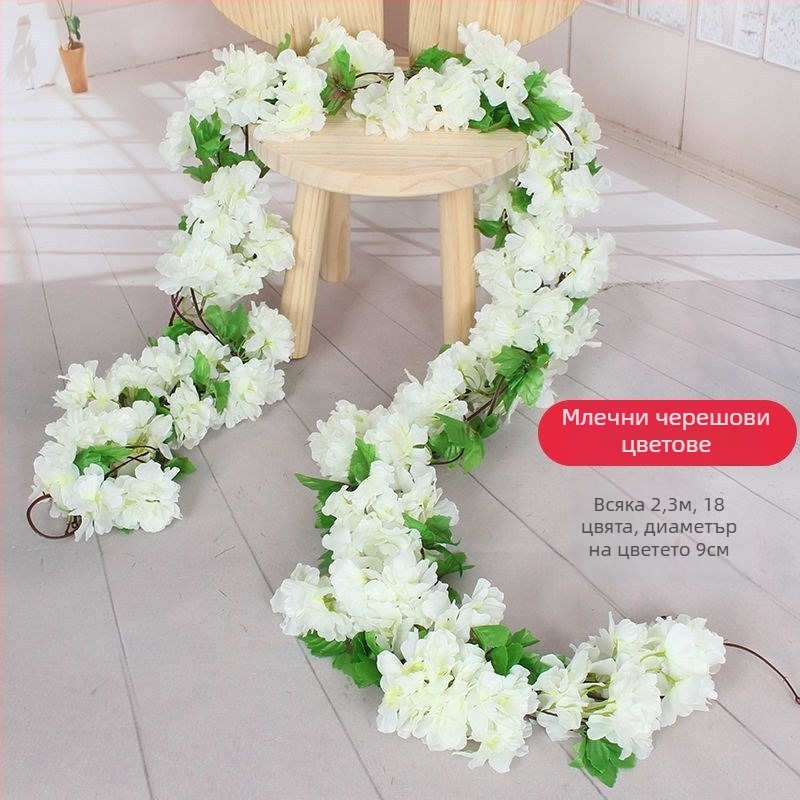 Декоративен капак за тръби за климатик и водопроводни тръби със увивна лоза от изкуствени цветя