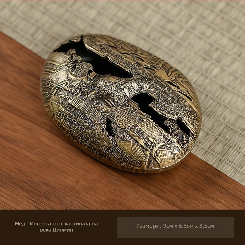 Кръгъл бамбуков тамяногорник, китайски стил, Phoebe материал, неръждаем мрежест държач (полу-ручно и полу-механично производство)