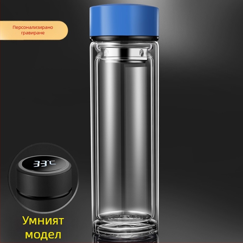 Чайна чаша с двуслойно стъкло, боросиликатно стъкло, топлоизолация и устойчивост на високи температури, включва филтър, модерен минималистичен дизайн