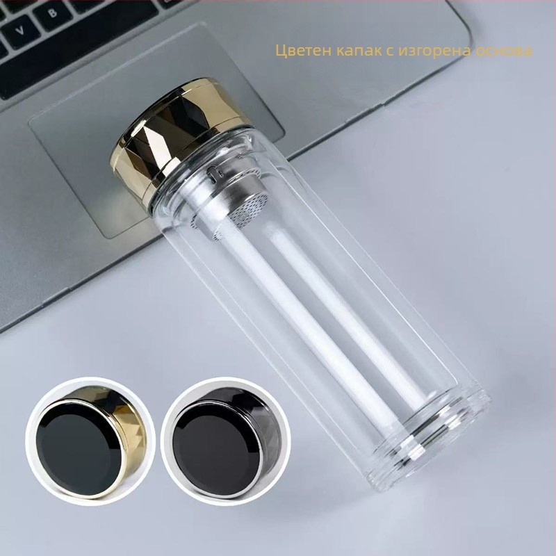 Чайна чаша с двуслойно стъкло, боросиликатно стъкло, топлоизолация и устойчивост на високи температури, включва филтър, модерен минималистичен дизайн