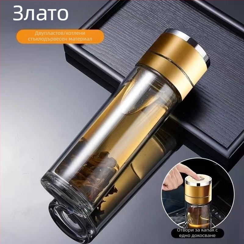 Чайна чаша с двуслойно стъкло, боросиликатно стъкло, топлоизолация и устойчивост на високи температури, включва филтър, модерен минималистичен дизайн