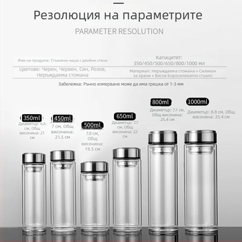 Двуслойна чаша за чай от боросиликатно стъкло с капак и филтър – против протичане, възможност за персонализирано лого, офисен подарък за мъже