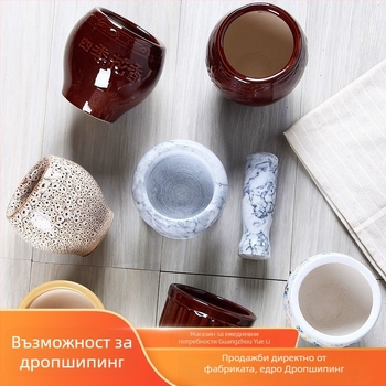 Керамичен пестик и хоросан за чесън – традиционен домашен съд за паста от чесън, ръчен