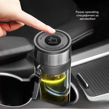 Чаша за чай от двойно стъкло боросиликат за автомобил, антиизгаряща изолация и капак с еднокликово отваряне