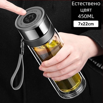 Чаша за чай от двойно стъкло боросиликат за автомобил, антиизгаряща изолация и капак с еднокликово отваряне