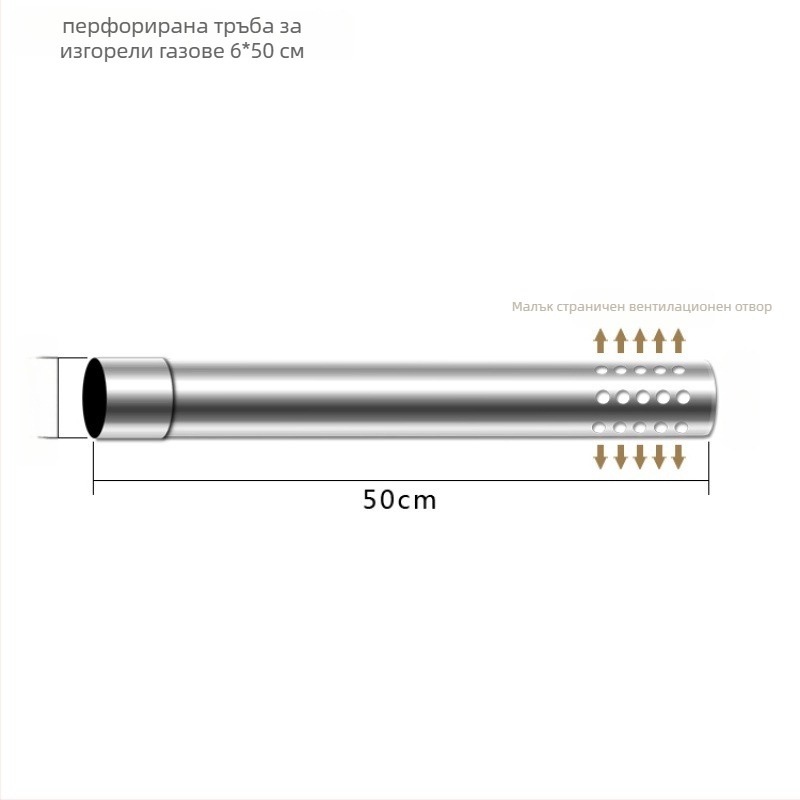 Неръждаем стоманен ъгъл за изпускателната тръба на кухненски газов водогреател, с защита срещу обратен поток и лента от алуминиево фолио