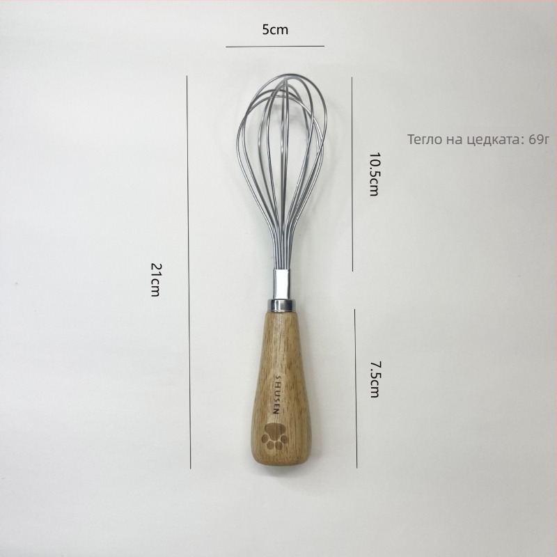 Разбърквач за яйца, разделител за белтъци и преса за пюре - 8-частен комплект кухненски прибори от неръждаема стомана с дръжки от гумирано дърво