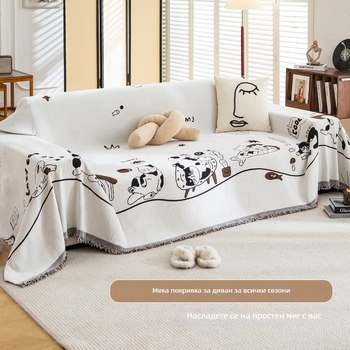 Покривало за диван с бохемски стил и кленово листо, жакард Chenille, цяло покритие за триседящ диван, подходящо за всички сезони, нов стил