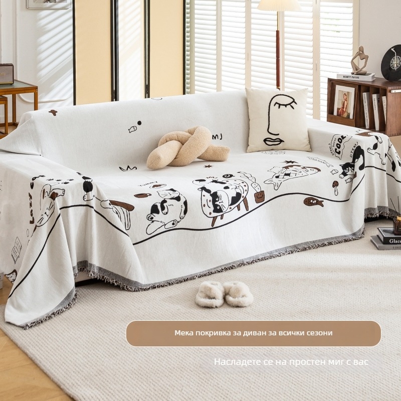 Покривало за диван с бохемски стил и кленово листо, жакард Chenille, цяло покритие за триседящ диван, подходящо за всички сезони, нов стил