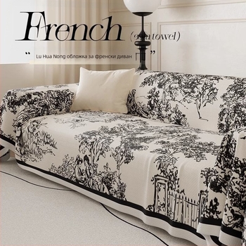 Дивански калъф за триседен диван от полиестер, с геометричен и флорален модел, INS стил