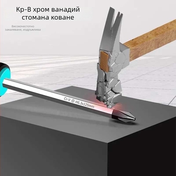 Комплект ударни отвертки със Phillips и плоски битове, хром-ванадиева стомана, магнитни и изолирани