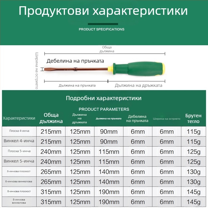 Комбинирана отвертка с плосък и кръстат шлиц, магнитна, от S2 инструментална стомана, неизолирана, тегло 100–150 г