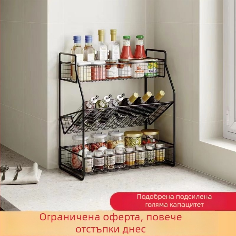Железен стелаж за подправки, настолен и стенен, многоетажен кухненски органайзер
