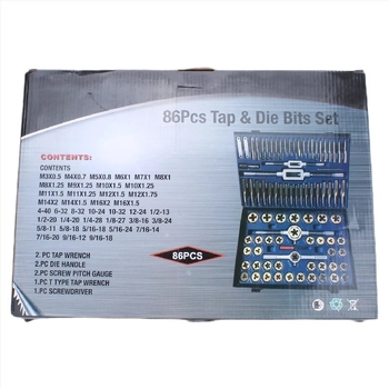 Chi Xi титаново покрит набор за резба: метчики и плашки, 86 части, с ръчен метчик-ключ