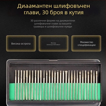 Диамантена шлайф-глава комплект за нефритен камък със вътрешна шлайф-глава от волфстанова стомана, шлайф игли и пръчки, игла за фиксиране на будистки мънисти
