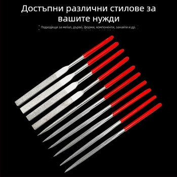Комплект стоманени дърводелски файлове: плосък профил, груби зъби, Ø6 мм ръкохватка