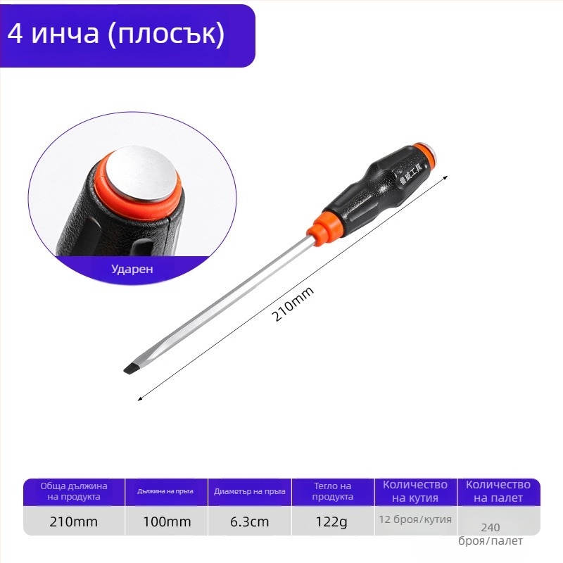 Отвертка Luwei с магнит, кръстовиден и плосък връх, Cr-Mo стомана, ръкохватка TPR